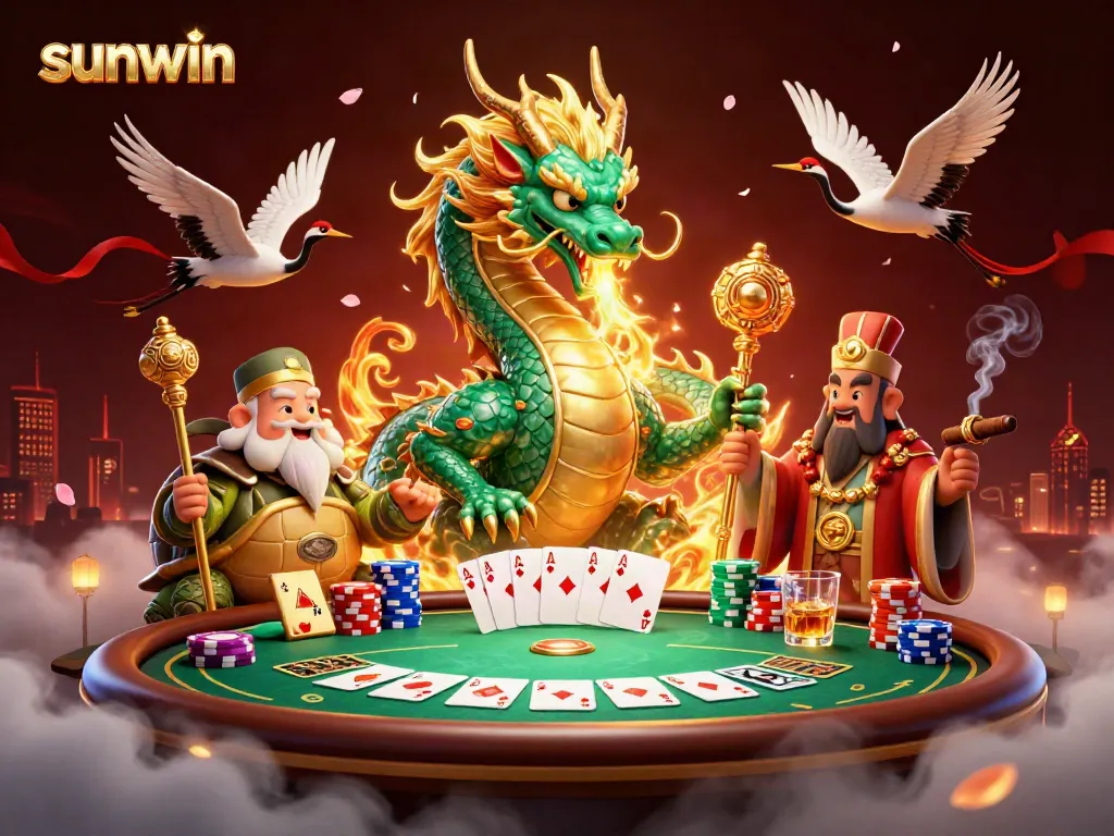 Experience thrilling gameplay with sunwin featuring lucky dragons, turtles, poker chips, and vibrant visuals.