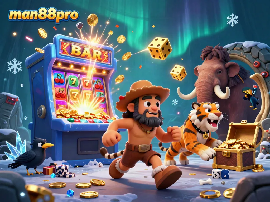 Experience thrilling wins at man88pro with a vibrant 3D casino scene featuring lively characters and exciting gaming elements.