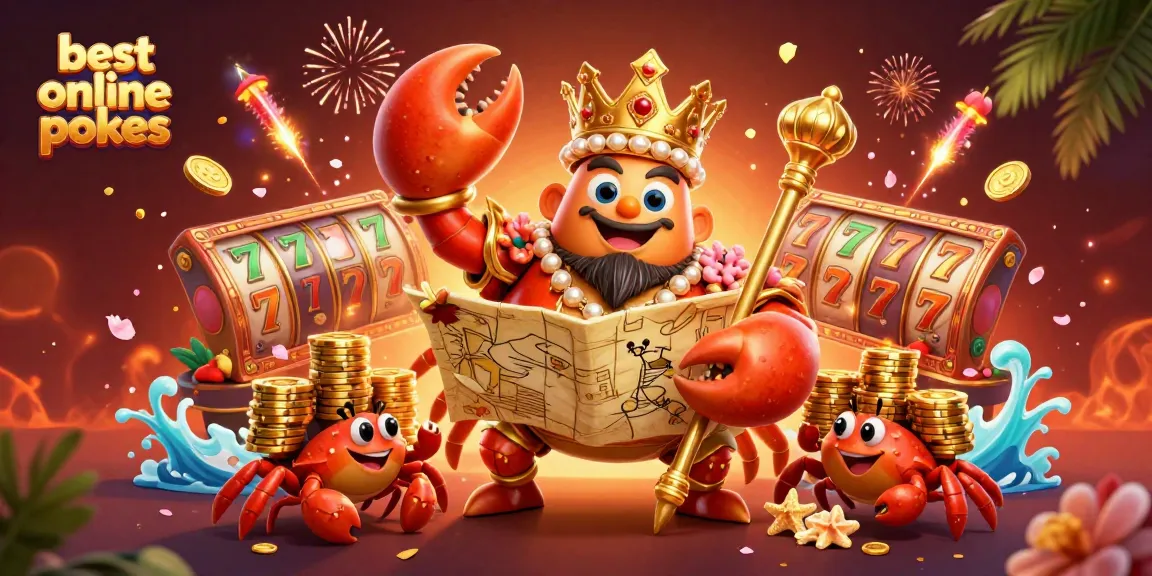 Experience the thrill of the best online pokies with a golden crab emperor and vibrant slot elements.