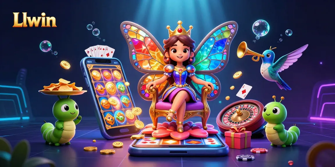 Engage in Llwin's vibrant gaming realm with a dazzling butterfly queen and thrilling casino elements.
