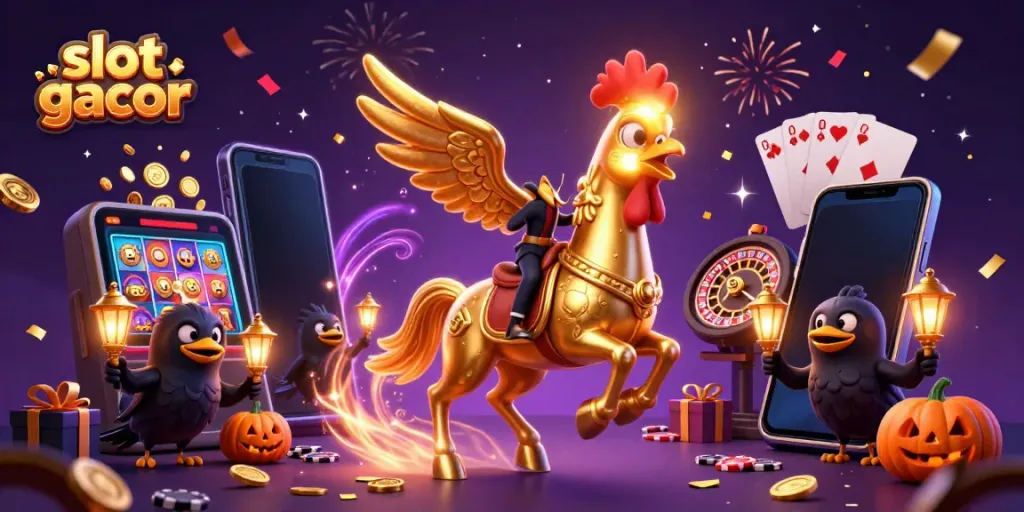 Experience the thrill of slot gacor with a vibrant casino scene featuring golden rooster elements.