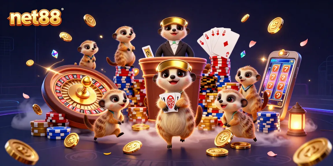 Engage in thrilling casino escapades with the net88 meerkats orchestrating a vibrant 3D gaming scene.