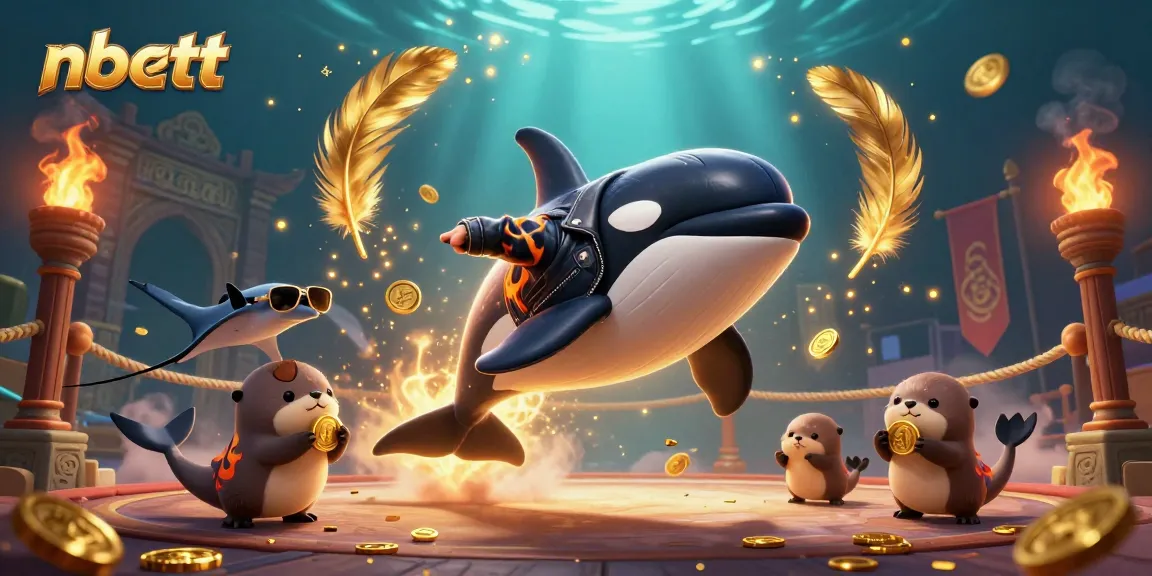 Join the adventure with nbett while a playful orca and otters celebrate winning coins underwater.
