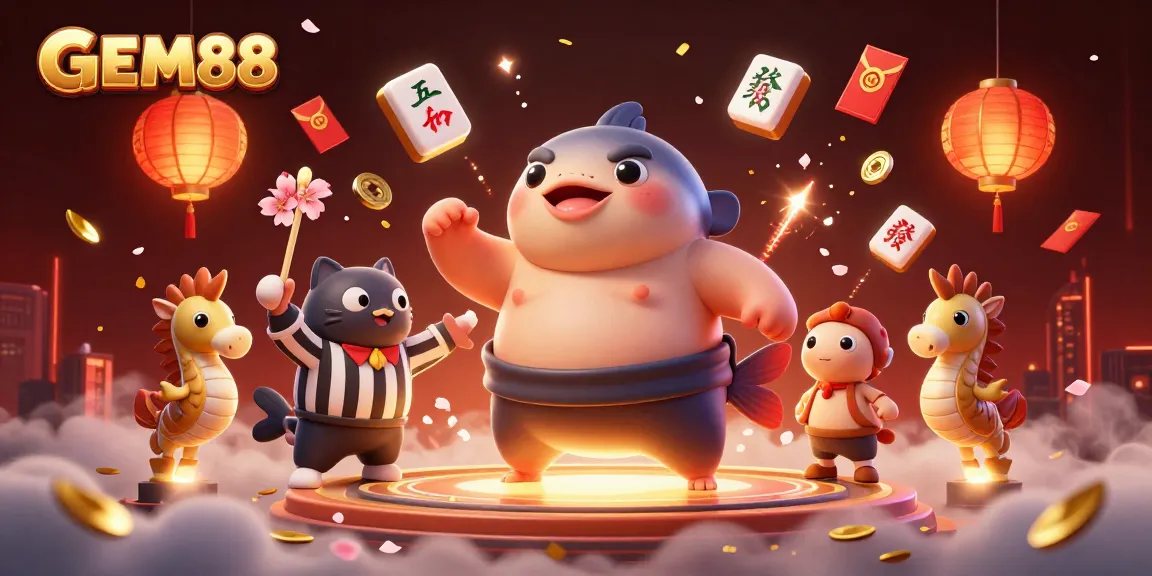 Engage with GEM88 through a vibrant underwater casino scene exploding with animated game elements and festive decorations.