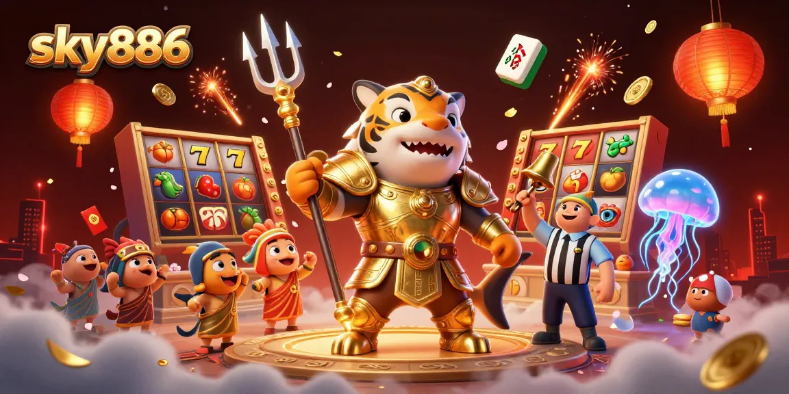 Engage with sky886's vibrant slots scene showcasing golden gladiator shark in action.