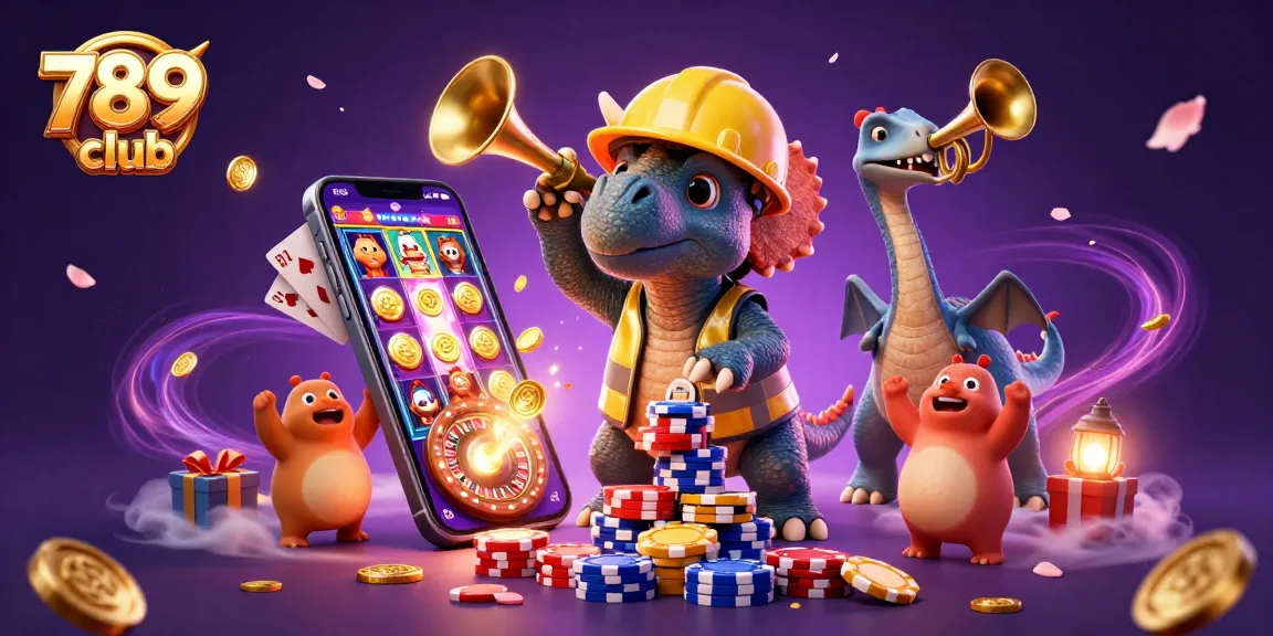 Experience the excitement of 789 club with vibrant casino-themed 3D illustration of celebratory characters.