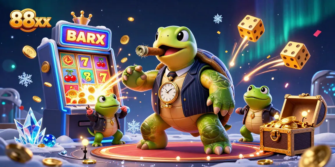 88xx themed 3D casino illustration featuring a massive snapping turtle character among gambling elements.
