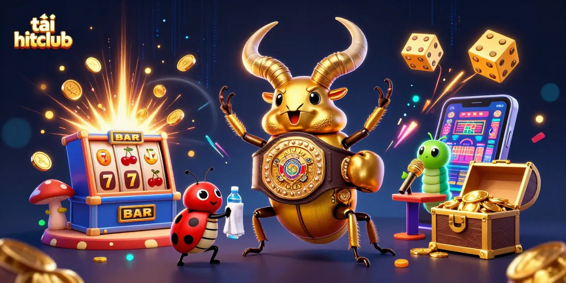 Spin and win big with tải hitclub in this vibrant 3D casino illustration featuring characters and game elements.
