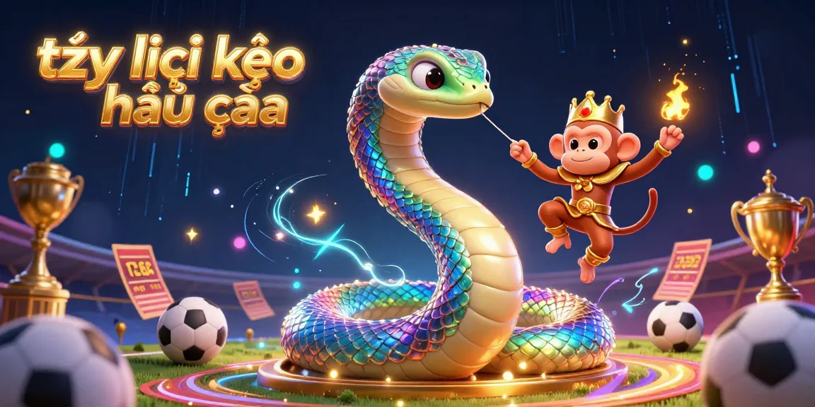 Tỷ lệ kèo nhà cái scene showcasing sports betting excitement with a vibrant, animated rainbow serpent and monkey king.