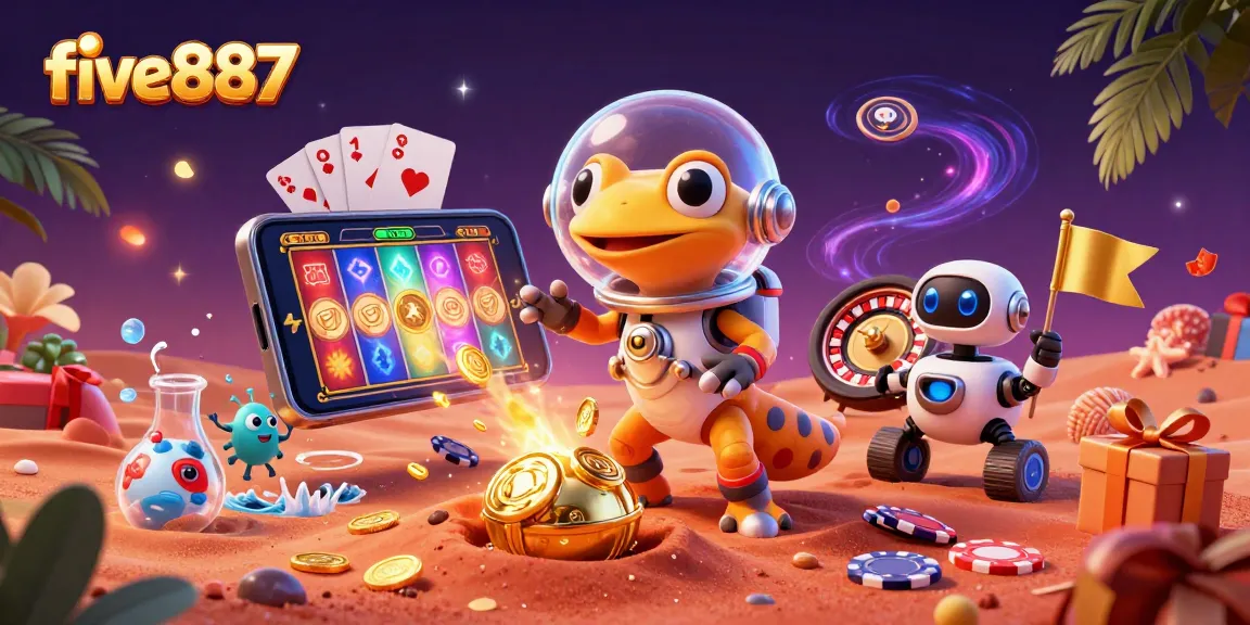 Experience five887's vibrant casino adventure amid cosmic colors and exciting gaming elements.