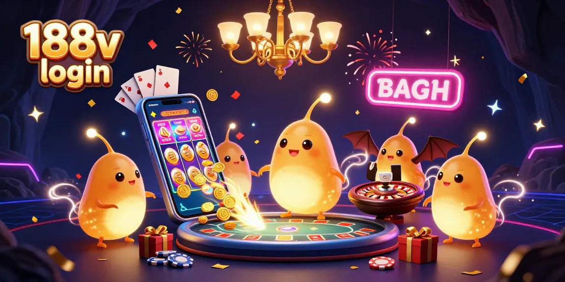 Join the fun at 188v login with a vibrant casino scene illuminated by glowworms and a bat dealer.
